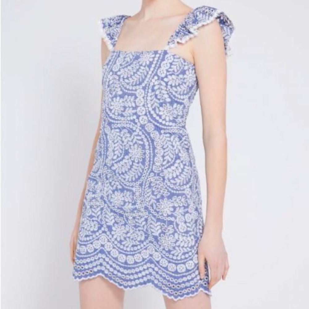 Alice + Olivia Honor Ruffle Eyelet Cotton Dress
